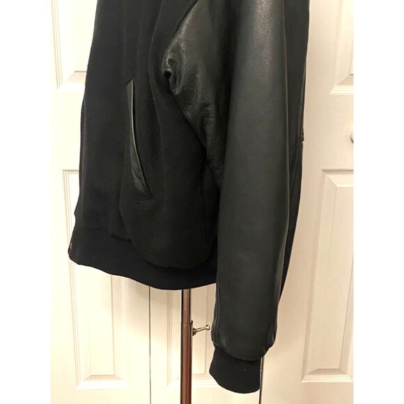 Vtg LAMASZ Wool Bomber Jacket Men's XL Black Leather Fox Sports TV Rocky Mtn - Picture 3 of 9